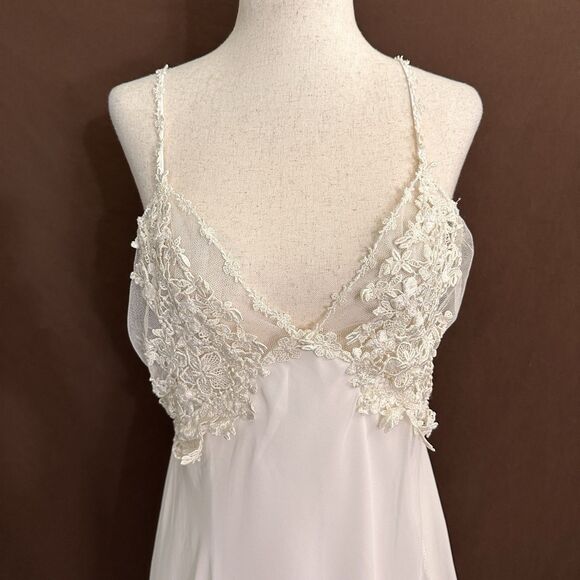 Jonquil Diane Samandi White/Ivory Satin Lace Slip Nightgown M Lingerie Bridal - Picture 3 of 11